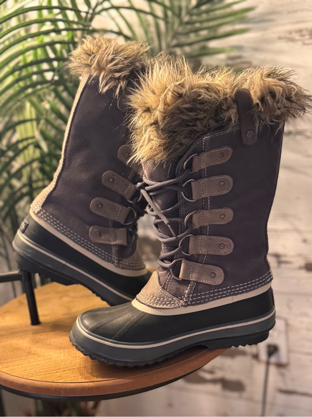 Sorel Brown Faux Fur Trim Lace-Up Winter Boots
